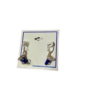 Blue Enamel Crystal Megaphone Cheer Earrings Team Spirit Jewelry